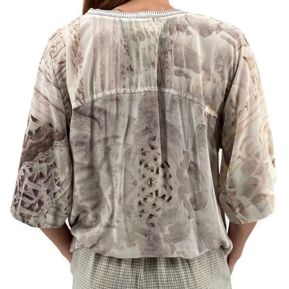 Anthropologie x Tiny Valetta Top Loungewear Neutral Patchwork Short Sleeve | XS - Picture 6 of 13